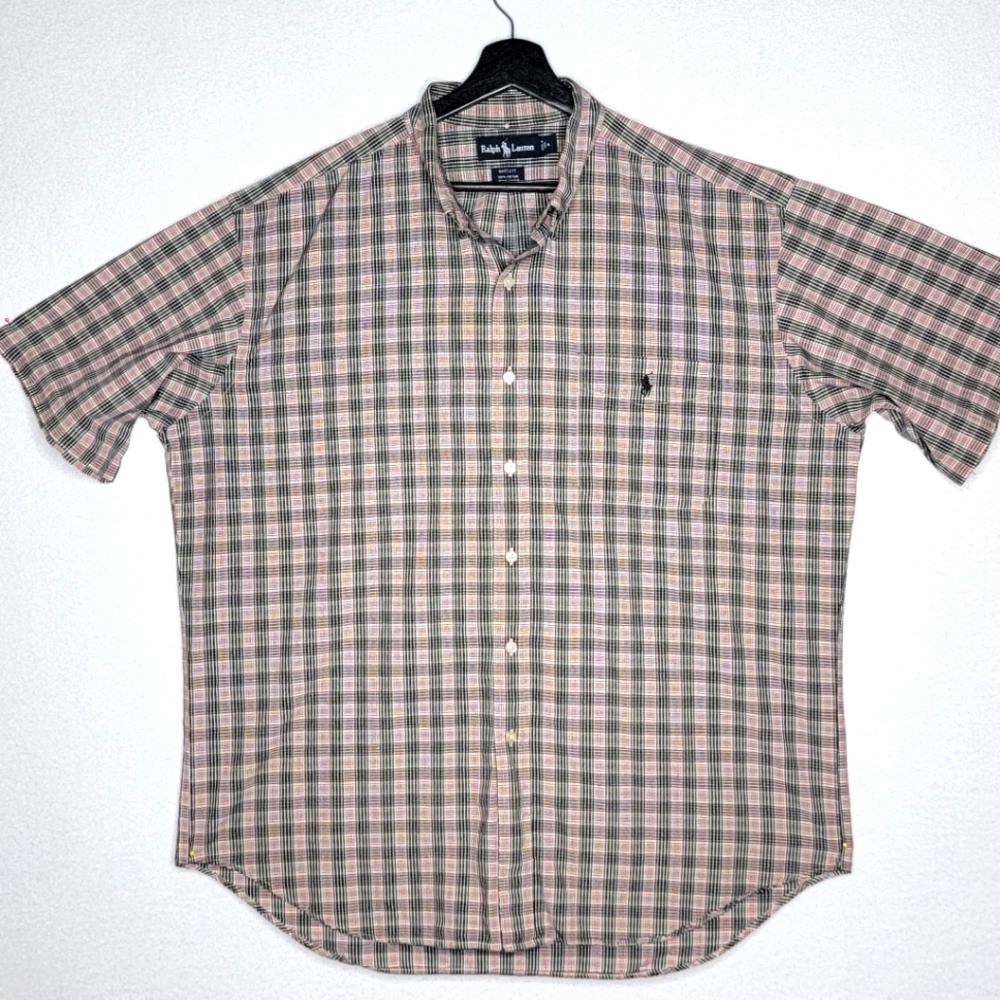 Ralph Lauren Men's Plaid Shirt - Crimson and Black Size XL. #846